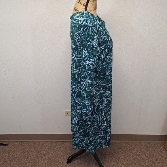 Iolani Palm Print Midi Dress Stretch Long Sleeve Multicolor Women's Size Large - Picture 2 of 10